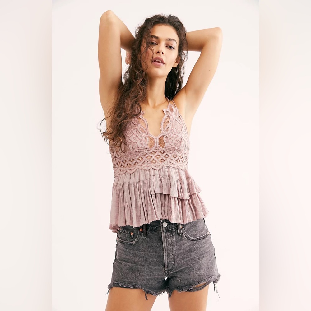 Free People Mauve Lace Ruffle Tank Top